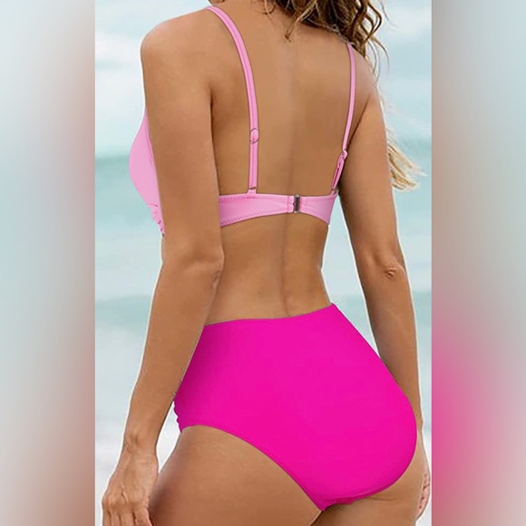NWOT Pink color block Large high waist swimsuit - Picture 2 of 4